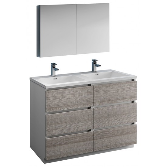 48 Ash Gray Free Standing Double Sink Modern Bathroom Vanity w/ Medicine Cabinet