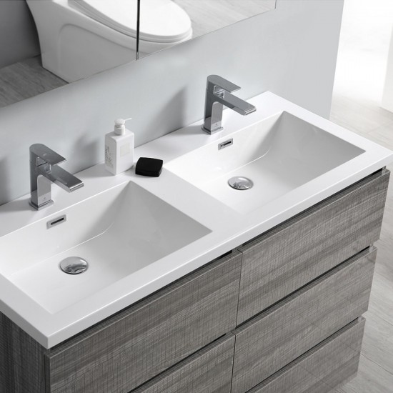 48 Ash Gray Free Standing Double Sink Modern Bathroom Vanity w/ Medicine Cabinet