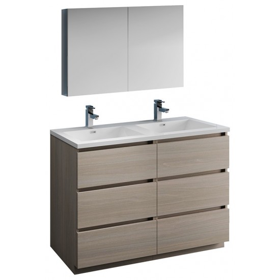 48 Gray Wood Free Standing Double Sink Bathroom Vanity w/ Medicine Cabinet