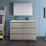 48 Gray Wood Free Standing Double Sink Bathroom Vanity w/ Medicine Cabinet