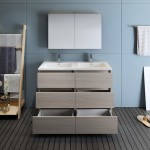 48 Gray Wood Free Standing Double Sink Bathroom Vanity w/ Medicine Cabinet