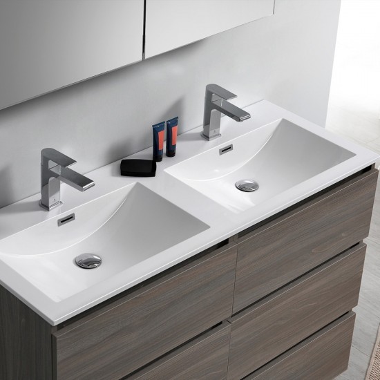 48 Gray Wood Free Standing Double Sink Bathroom Vanity w/ Medicine Cabinet
