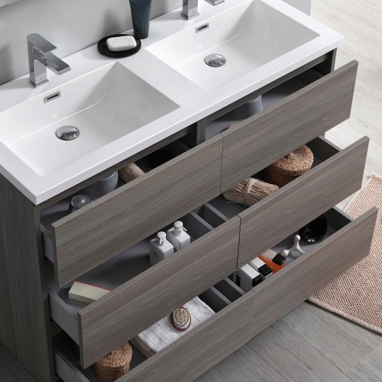 48 Gray Wood Free Standing Double Sink Bathroom Vanity w/ Medicine Cabinet