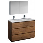 48 Rosewood Free Standing Double Sink Modern Bathroom Vanity w/ Medicine Cabinet