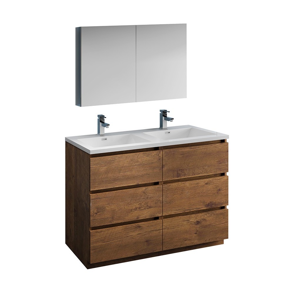 48 Rosewood Free Standing Double Sink Modern Bathroom Vanity w/ Medicine Cabinet