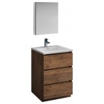 Lazzaro 24" Rosewood Free Standing Modern Bathroom Vanity w/ Medicine Cabinet