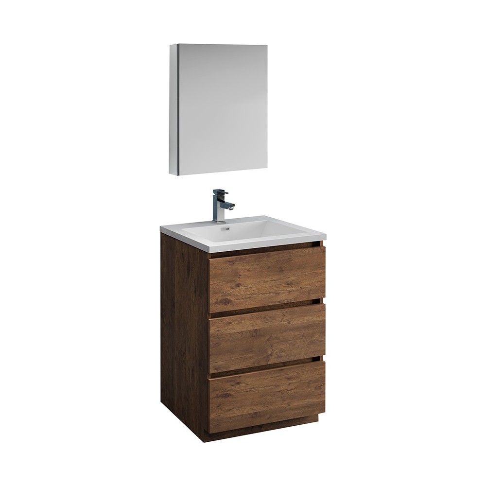 Lazzaro 24" Rosewood Free Standing Modern Bathroom Vanity w/ Medicine Cabinet