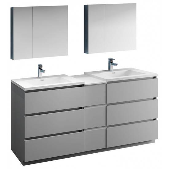 72 Gray Free Standing Dbl Sink Bathroom Vanity, Medicine Cabinet