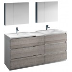 72 Ash Gray Free Standing Dbl Sink Bathroom Vanity, Medicine Cabinet