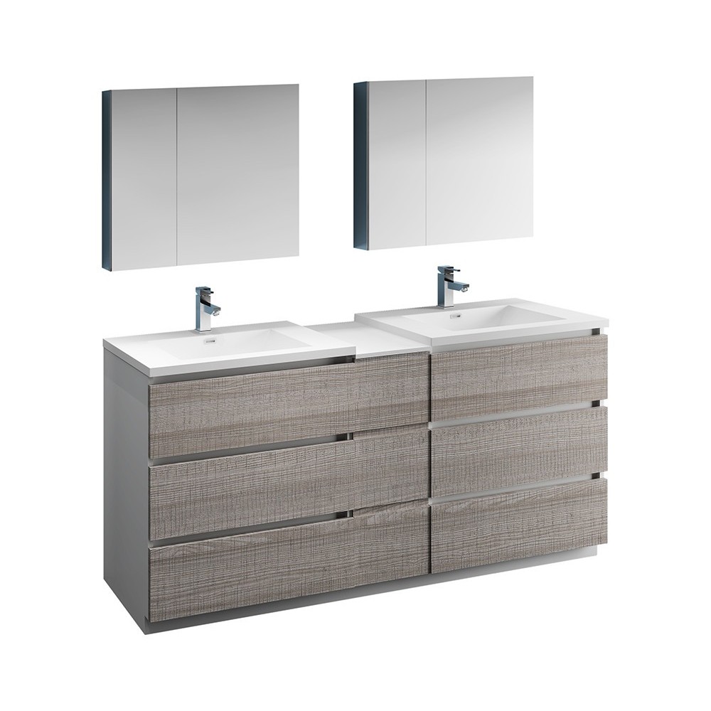 72 Ash Gray Free Standing Dbl Sink Bathroom Vanity, Medicine Cabinet