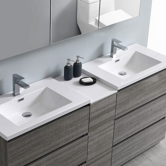 72 Ash Gray Free Standing Dbl Sink Bathroom Vanity, Medicine Cabinet