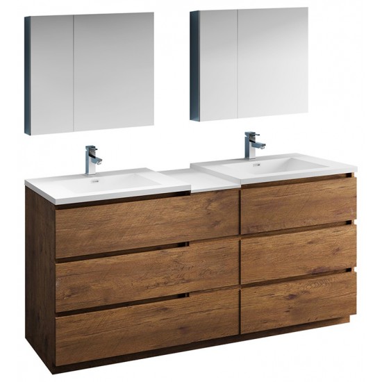 72 Rosewood Free Standing Dbl Sink Bathroom Vanity, Medicine Cabinet