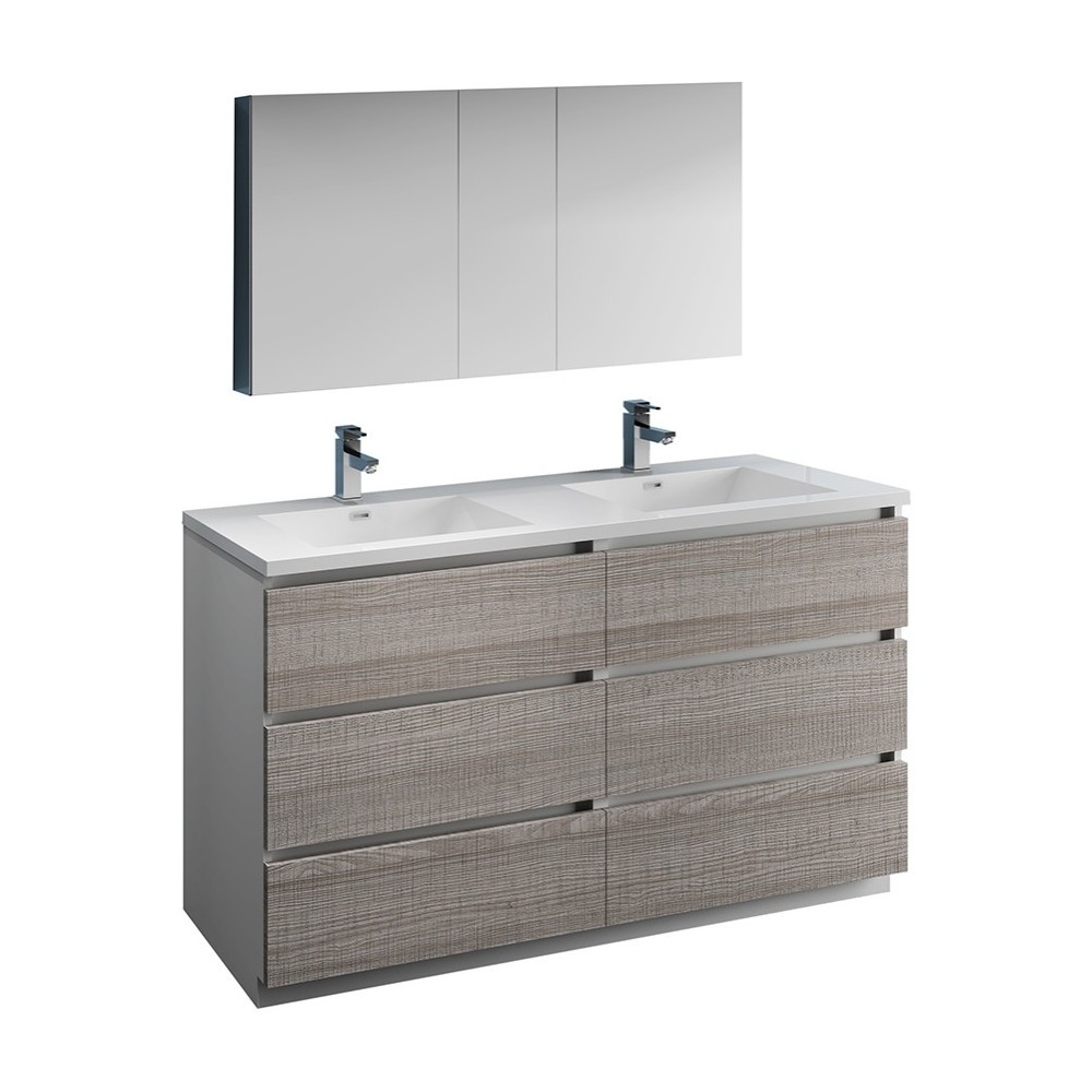 60 Gray Free Standing Dbl Sink Bathroom Vanity, Medicine Cabinet, FVN93-3030HA-D 60 Gray Free Standing Dbl Sink Bathroom Vanity, Medicine Cabinet, FVN93-3030HA-D