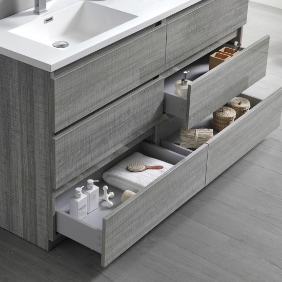 60 Gray Free Standing Dbl Sink Bathroom Vanity, Medicine Cabinet, FVN93-3030HA-D