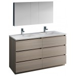 60 Gray Wood Free Standing Dbl Sink Bathroom Vanity, Medicine Cabinet, FVN93