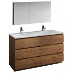 60 Rosewood Free Standing Dbl Sink Bathroom Vanity, Medicine Cabinet, FVN93