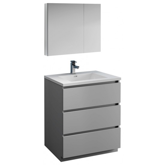 Fresca Lazzaro 30" Gray Free Standing Modern Bathroom Vanity w/ Medicine Cabinet