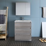 30 Glossy Ash Gray Free Standing Modern Bathroom Vanity w/ Medicine Cabinet