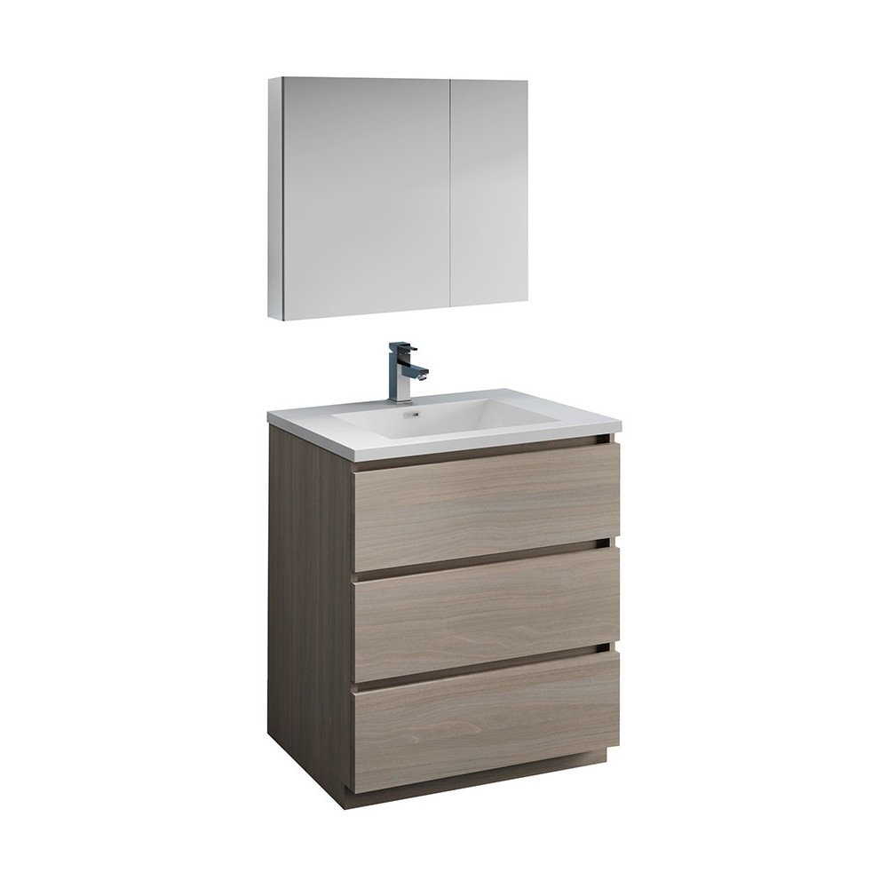 Lazzaro 30" Gray Wood Free Standing Modern Bathroom Vanity w/ Medicine Cabinet Lazzaro 30" Gray Wood Free Standing Modern Bathroom Vanity w/ Medicine Cabinet