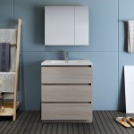 Lazzaro 30" Gray Wood Free Standing Modern Bathroom Vanity w/ Medicine Cabinet
