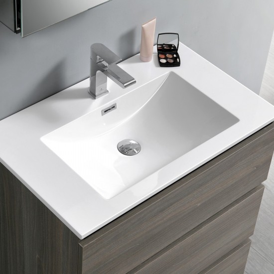 Lazzaro 30" Gray Wood Free Standing Modern Bathroom Vanity w/ Medicine Cabinet