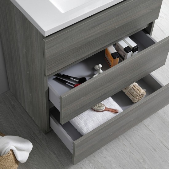 Lazzaro 30" Gray Wood Free Standing Modern Bathroom Vanity w/ Medicine Cabinet