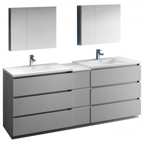 84 Gray Free Standing Double Sink Modern Bathroom Vanity w/ Medicine Cabinet