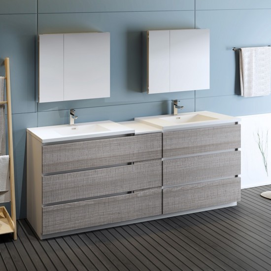84 Ash Gray Free Standing Double Sink Modern Bathroom Vanity w/ Medicine Cabinet