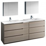 84 Gray Wood Free Standing Double Sink Bathroom Vanity w/ Medicine Cabinet