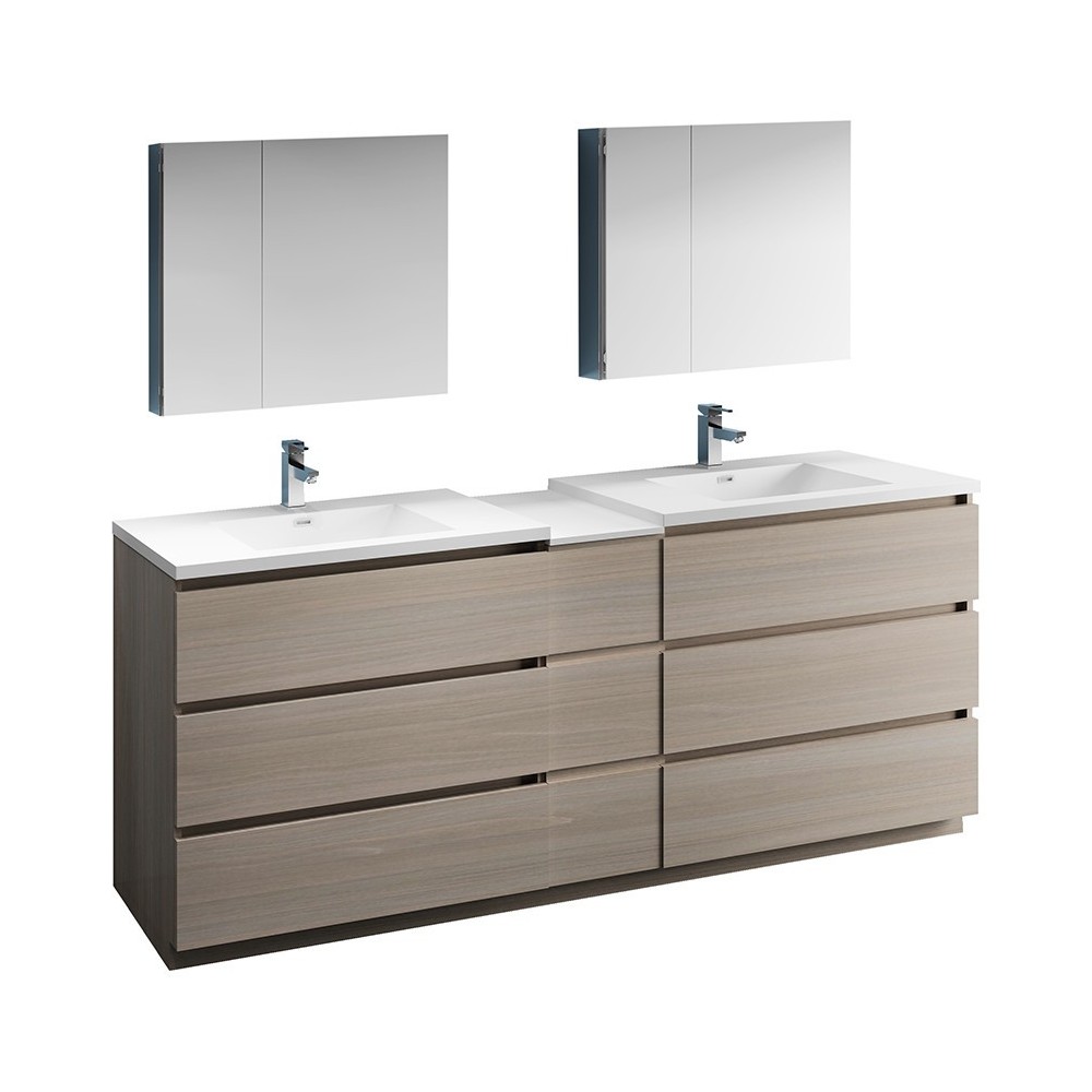 84 Gray Wood Free Standing Double Sink Bathroom Vanity w/ Medicine Cabinet