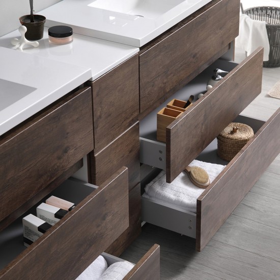 84 Rosewood Free Standing Double Sink Modern Bathroom Vanity w/ Medicine Cabinet