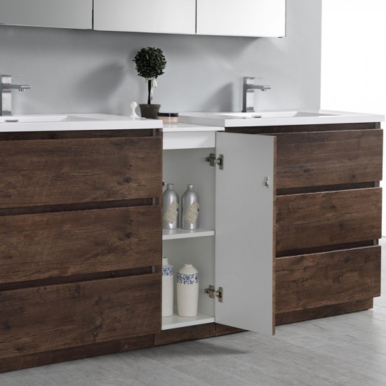 84 Rosewood Free Standing Double Sink Modern Bathroom Vanity w/ Medicine Cabinet