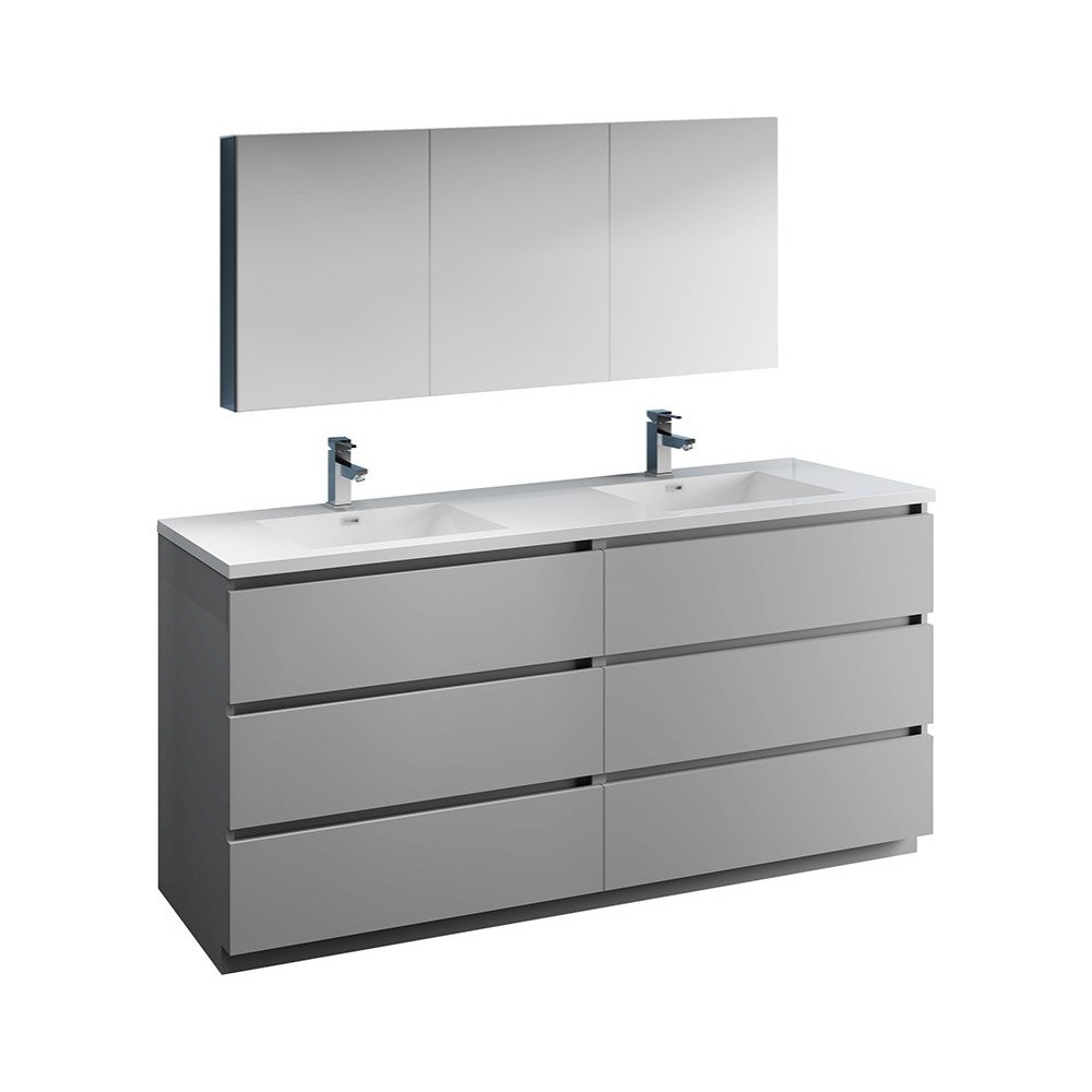 72 Gray Free Standing Dbl Sink Bathroom Vanity, Medicine Cabinet, FVN93-3636GR-D