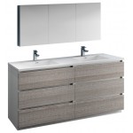 72 Gray Free Standing Dbl Sink Bathroom Vanity, Medicine Cabinet, FVN93-3636HA-D