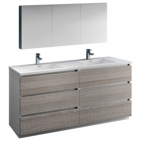 72 Gray Free Standing Dbl Sink Bathroom Vanity, Medicine Cabinet, FVN93-3636HA-D