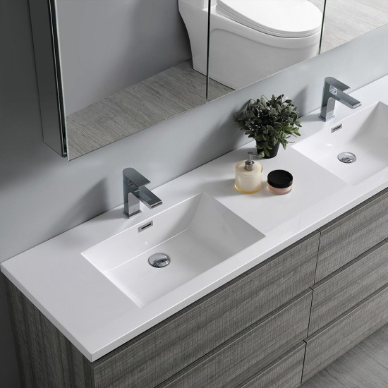 72 Gray Free Standing Dbl Sink Bathroom Vanity, Medicine Cabinet, FVN93-3636HA-D