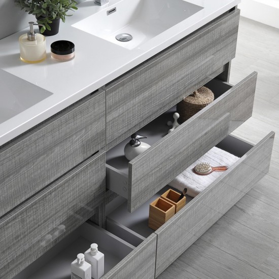 72 Gray Free Standing Dbl Sink Bathroom Vanity, Medicine Cabinet, FVN93-3636HA-D