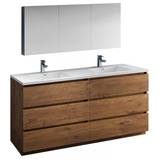 72 Rosewood Free Standing Dbl Sink Bathroom Vanity, Medicine Cabinet, FVN93