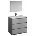 Fresca Lazzaro 36" Gray Free Standing Modern Bathroom Vanity w/ Medicine Cabinet