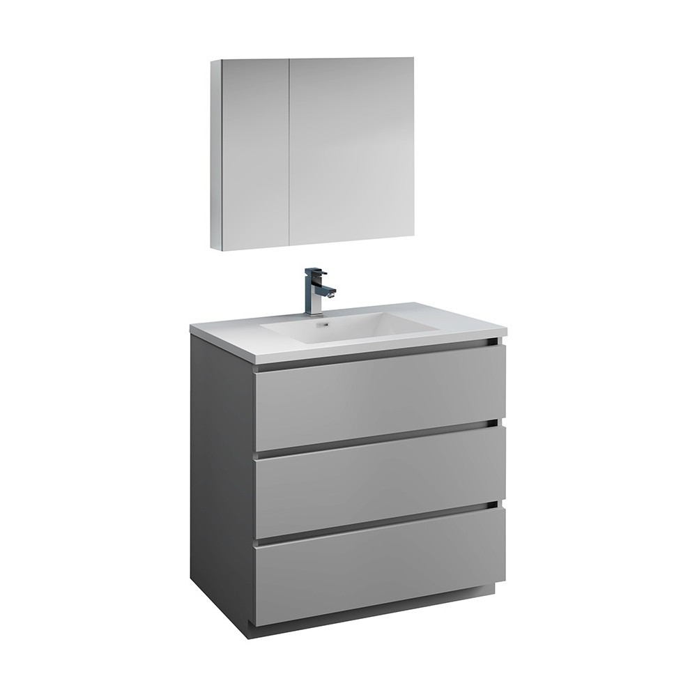 Fresca Lazzaro 36" Gray Free Standing Modern Bathroom Vanity w/ Medicine Cabinet