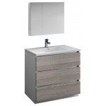 36 Glossy Ash Gray Free Standing Modern Bathroom Vanity w/ Medicine Cabinet