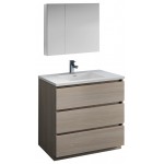 Lazzaro 36" Gray Wood Free Standing Modern Bathroom Vanity w/ Medicine Cabinet