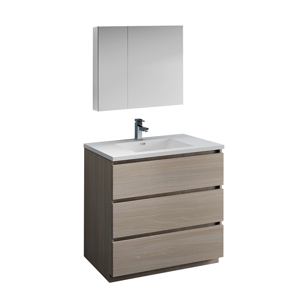 Lazzaro 36" Gray Wood Free Standing Modern Bathroom Vanity w/ Medicine Cabinet