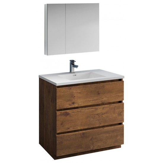 Lazzaro 36" Rosewood Free Standing Modern Bathroom Vanity w/ Medicine Cabinet