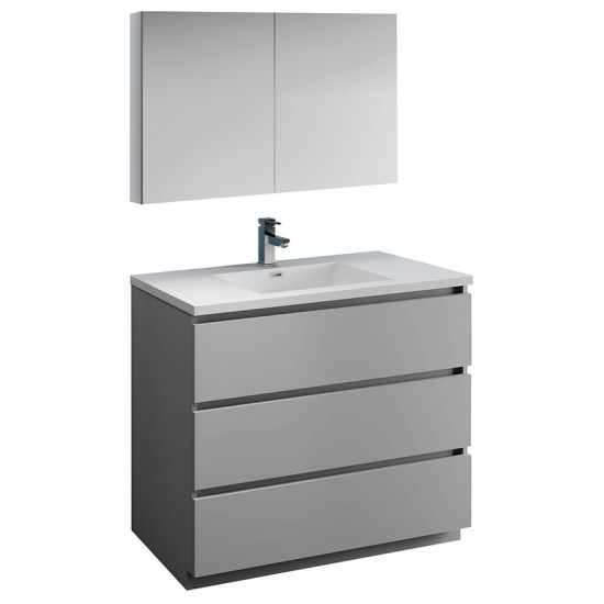 Fresca Lazzaro 42" Gray Free Standing Modern Bathroom Vanity w/ Medicine Cabinet