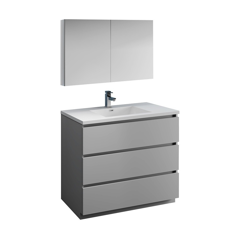 Fresca Lazzaro 42" Gray Free Standing Modern Bathroom Vanity w/ Medicine Cabinet Fresca Lazzaro 42" Gray Free Standing Modern Bathroom Vanity w/ Medicine Cabinet