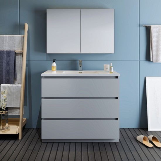 Fresca Lazzaro 42" Gray Free Standing Modern Bathroom Vanity w/ Medicine Cabinet
