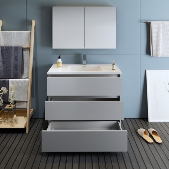 Fresca Lazzaro 42" Gray Free Standing Modern Bathroom Vanity w/ Medicine Cabinet