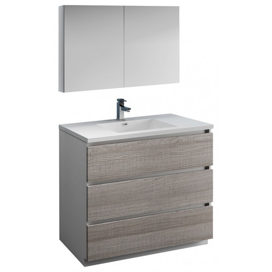 42 Glossy Ash Gray Free Standing Modern Bathroom Vanity w/ Medicine Cabinet