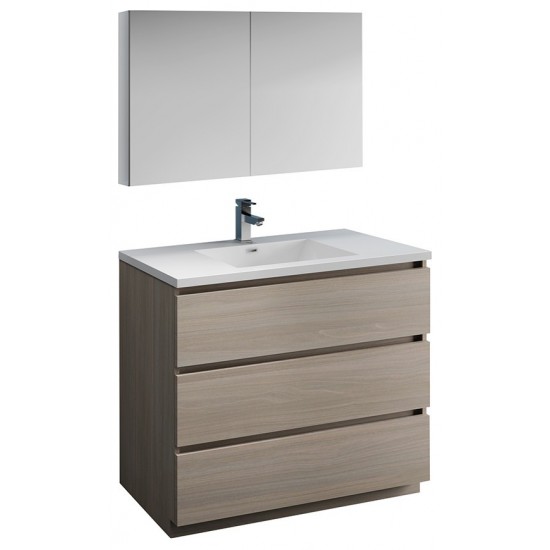 Lazzaro 42" Gray Wood Free Standing Modern Bathroom Vanity w/ Medicine Cabinet